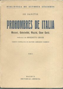Portada PROHOMBRES DE ITALIA. MANZONI GUICCIARDINI MAZZINI CESAR CANTU - DE SANCTIS - AMERICA