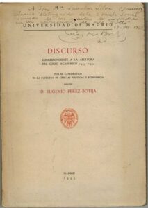 Portada DISCURSO CORRESPONDIENTE A LA APERTURA DEL CURSO ACADEMICO 1953 - 1954 - EUGENIO PEREZ BOTIJA -