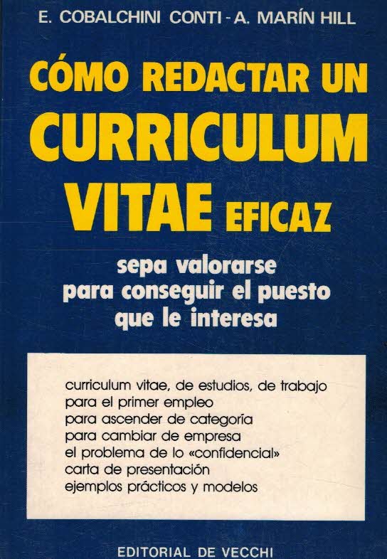 Portada COMO REDACTAR UN CURRICULUM VITAE EFICAZ - E COBALCHINI CONTI Y A MARIN HILL - DE VECCHI